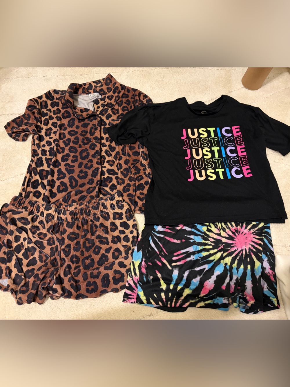 Justice Black Tie-Dye & Leopard Kids Pajama Set 16/18 xxl